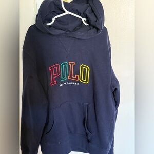 Used- Navy Polo Ralph Lauren color block hoodie size M (10-12)